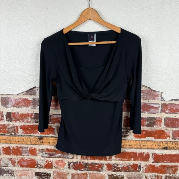 Vintage Wrapper Shirt Size Large Black Half Sleeve Twist Front Blouse Cute Y2K - Picture 1 of 4